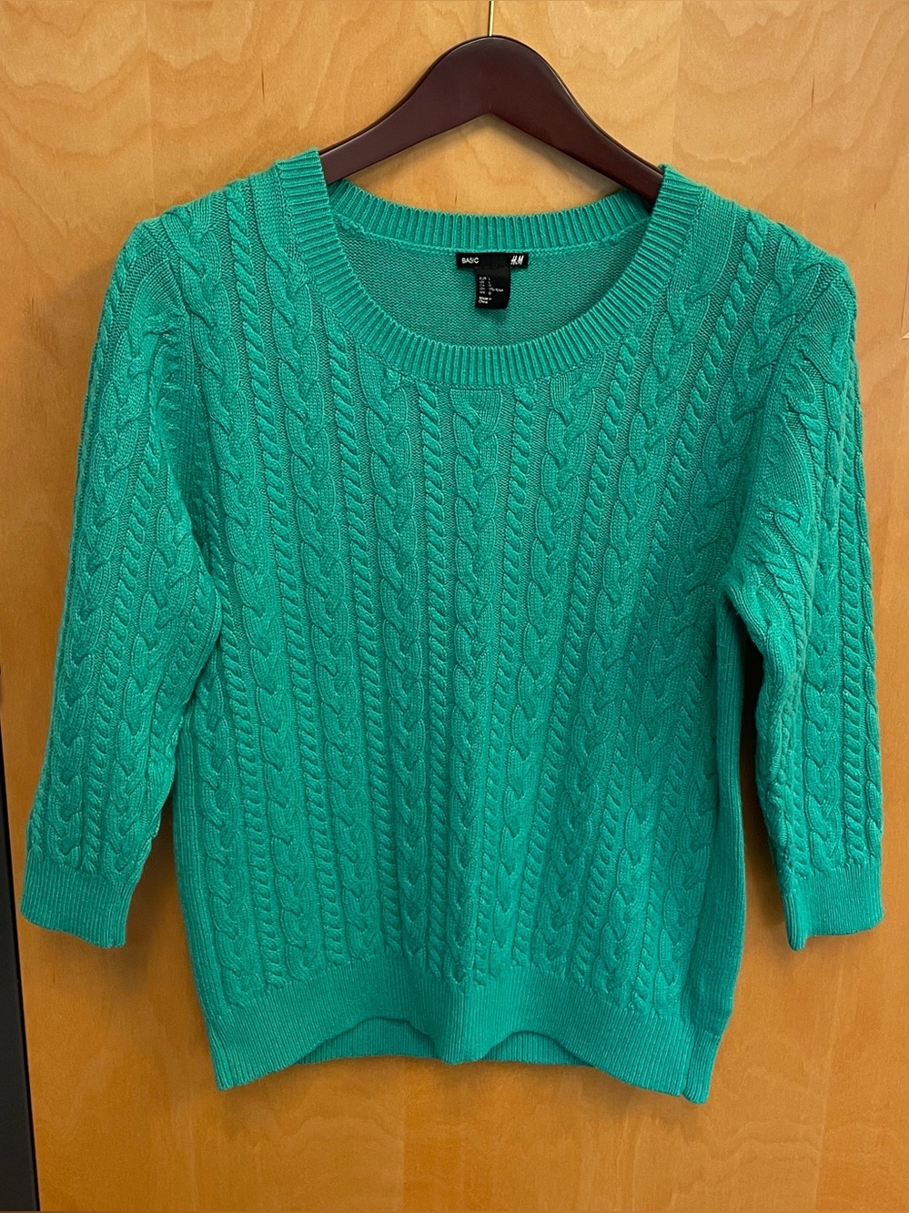 H&M Green Cable Knit 3/4 Sleeve Sweater Size Large